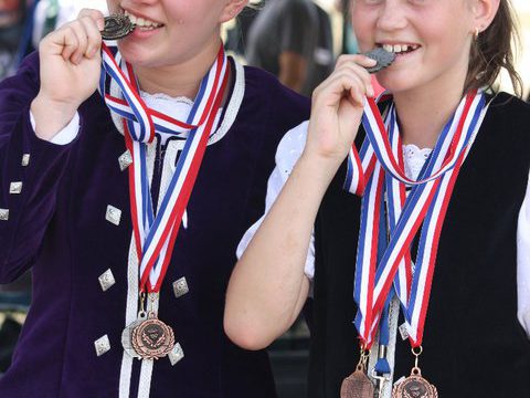 Gillian and Alicia enjoying a taste of medal