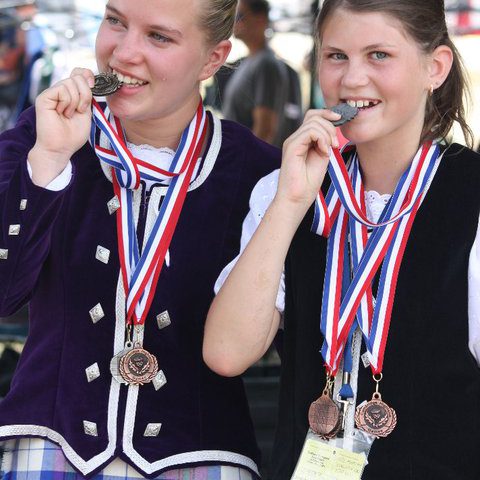 Gillian and Alicia enjoying a taste of medal